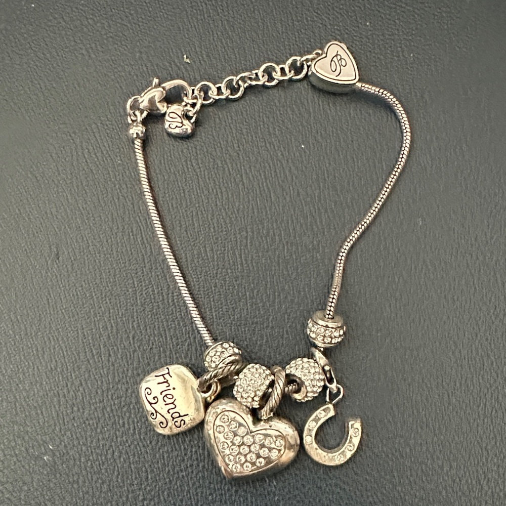 Brighton Silver Charm Bracelet with Heart and Horseshoe